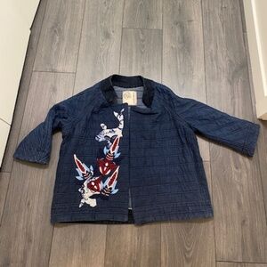 Antonio Marras Short Quilted Embroidered Denim Jacket Sz US 6